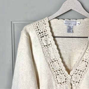 Vintage David Benjamin Silk Angora Blend Crochet Boho Cardigan Sweater medium